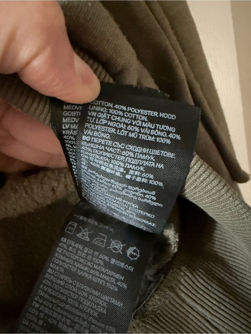 H&M Cotton Olive Crewneck Hoodie with Sleeve Pockets - Picture 4 of 6